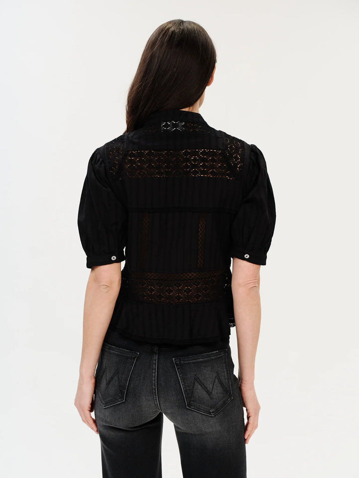 PAOLA EYELET MIXED MEDIA BLOUSE