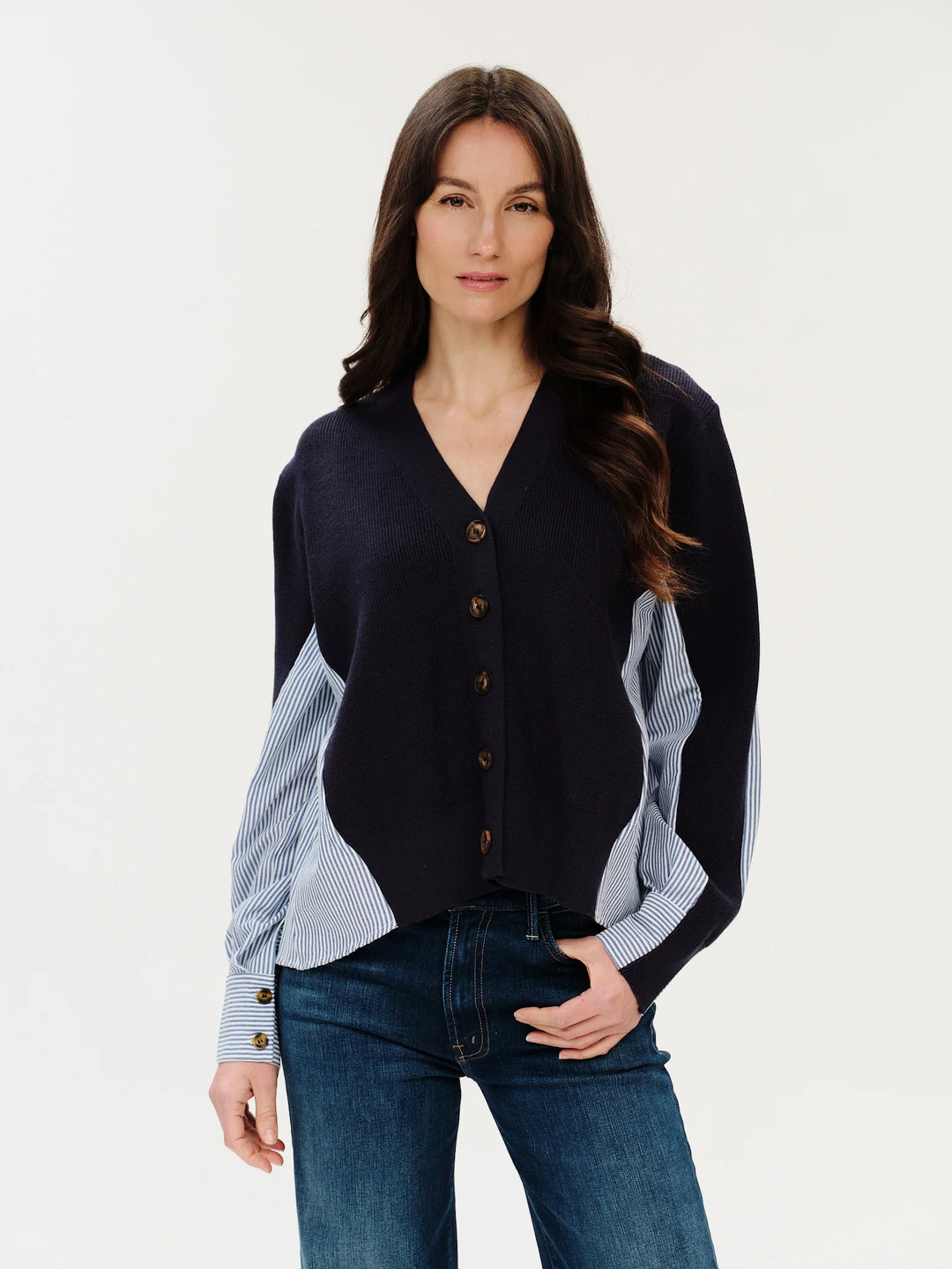 ZARI MIXED MEDIA POPLIN SWEATER