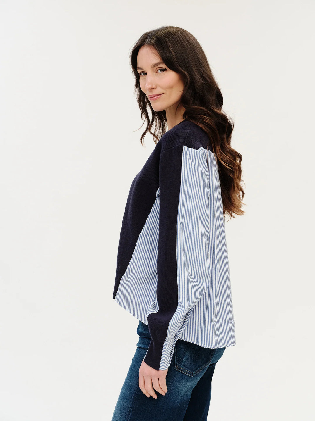 ZARI MIXED MEDIA POPLIN SWEATER