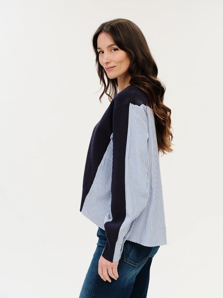 ZARI MIXED MEDIA POPLIN SWEATER
