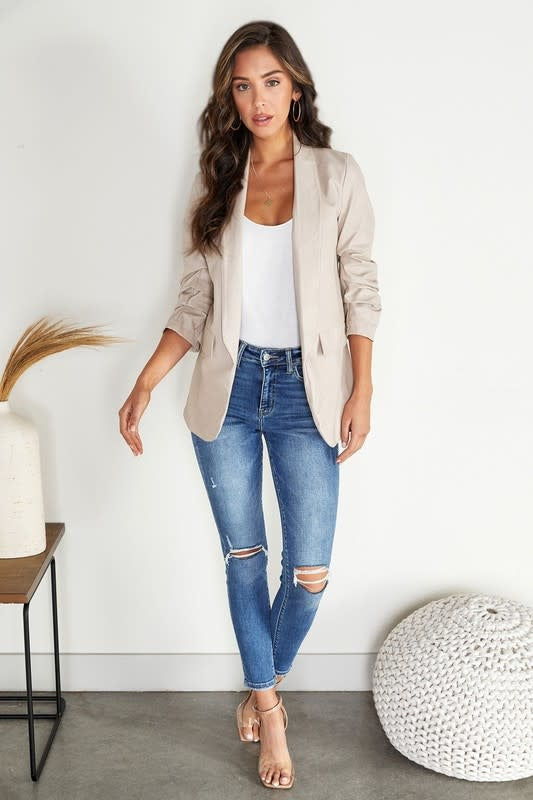 3/4 Ruched Sleeve Blazer